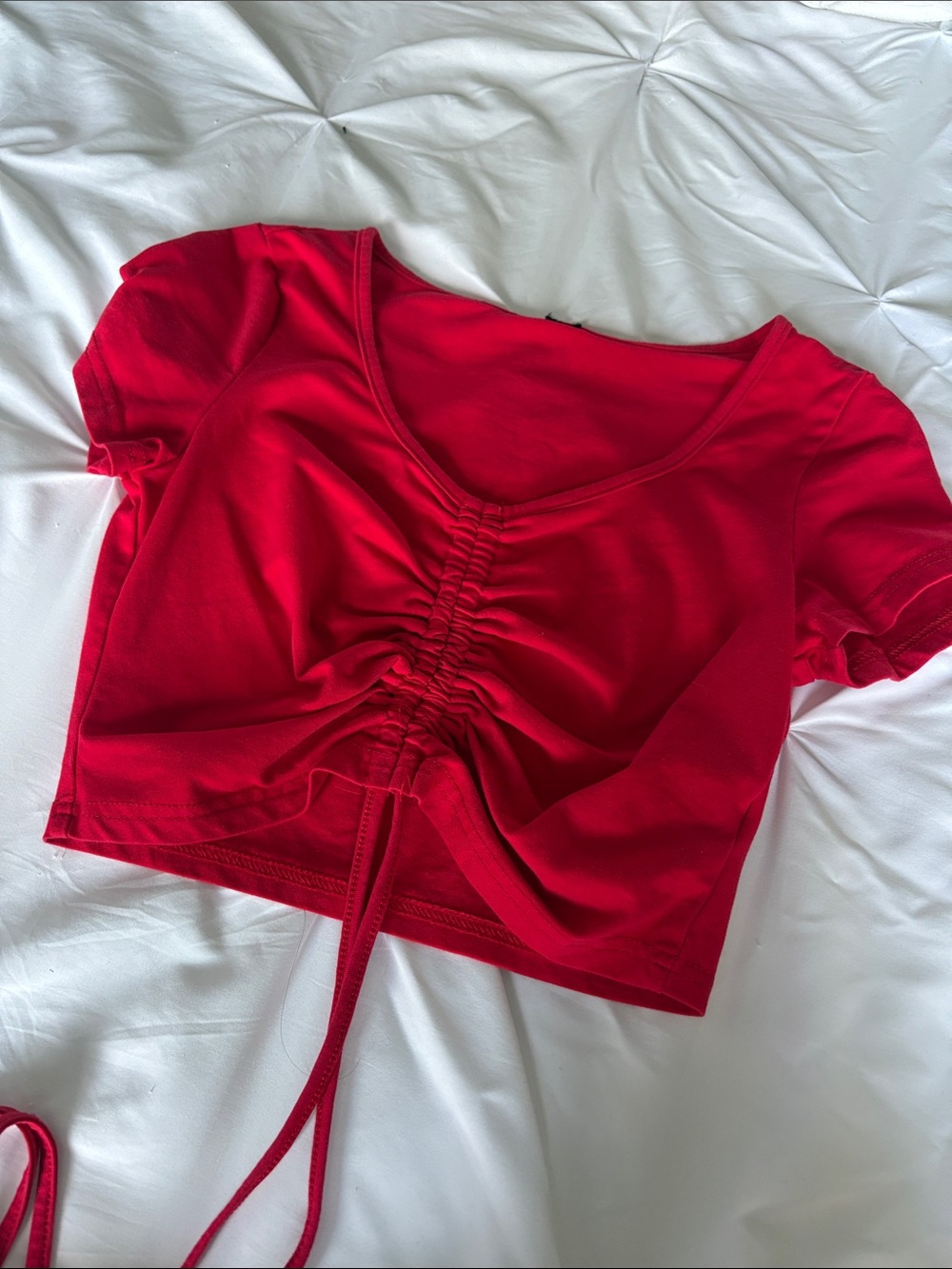 Red Ruched Front Crop Top - Women
